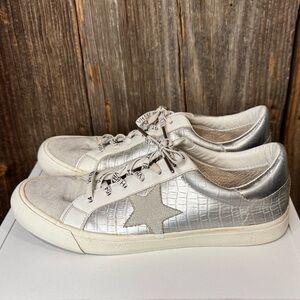 Vintage Havana Silver Croc-Embossed Star Sneakers
